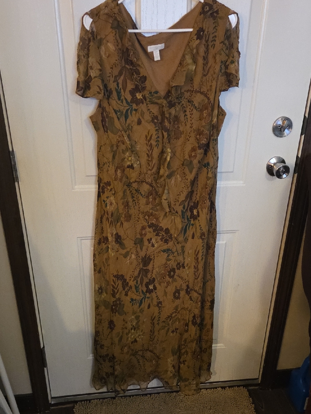 Charter Club Mustard Brown Floral Maxi Dress Size 24